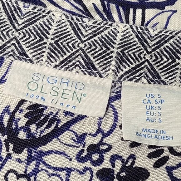 Sigrid Olsen Womens   Blue Patterned Linen Tunic V Neck 3/4 sleeves Lage… - Picture 6 of 6